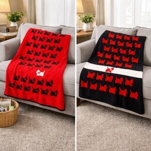 Biederlack USA Red and Black Scottie Dog Reversible Plush Blanket 54" X 72"